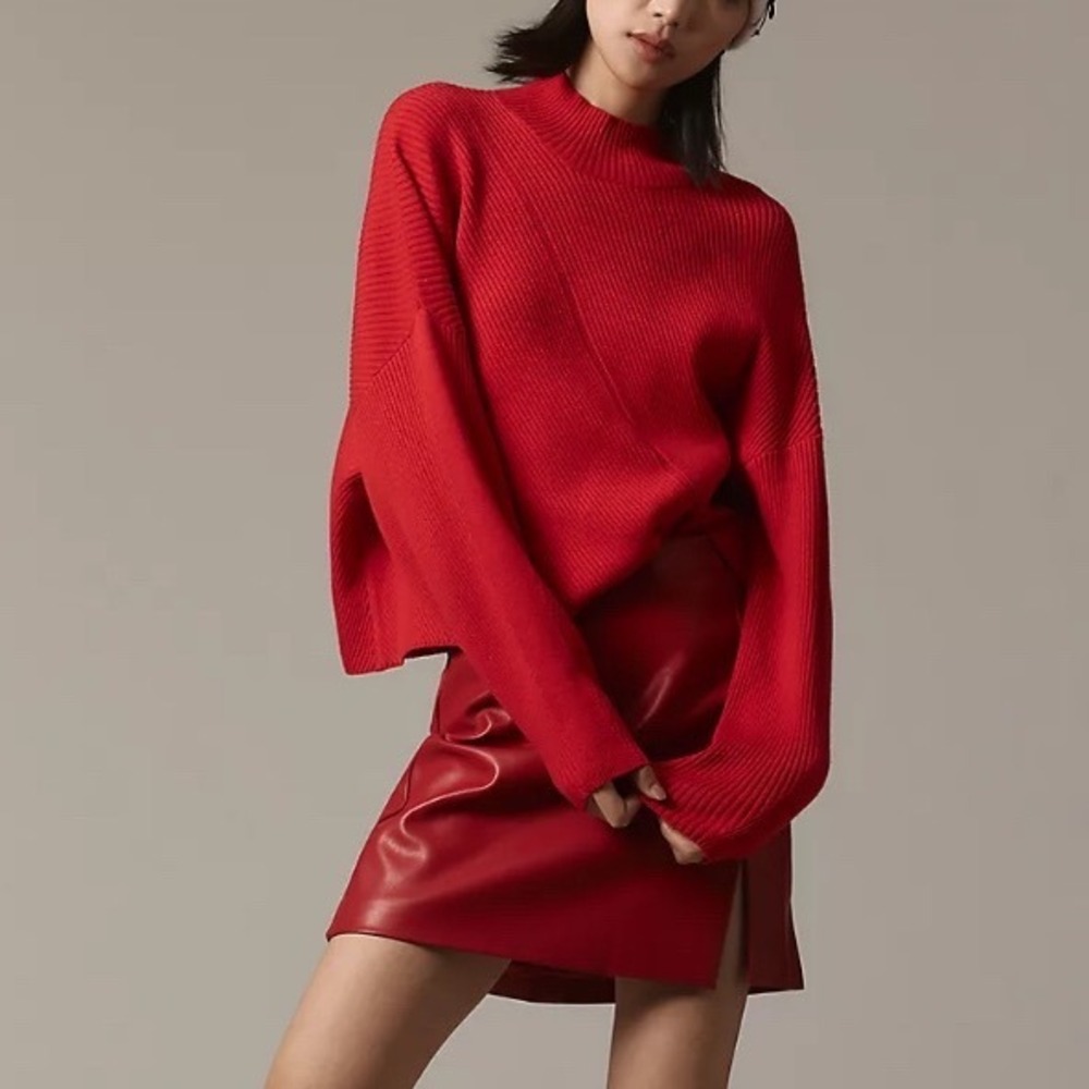 Maeve Anthropologie Meredith Mock-Neck Sweater Red Ribbed Knit Plus Size 1X